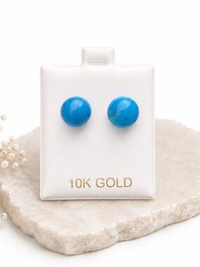 10K Gold Turquoise Large Ball Stud Earrings NWT